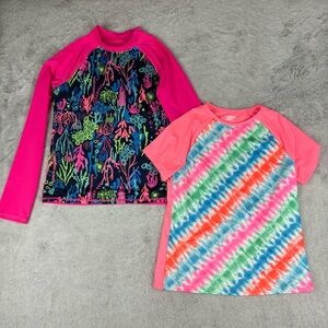 Lands End Girls XL Rash Guards Swim Shirt Top‎ Long Short Sleeve Neon Bright UPF